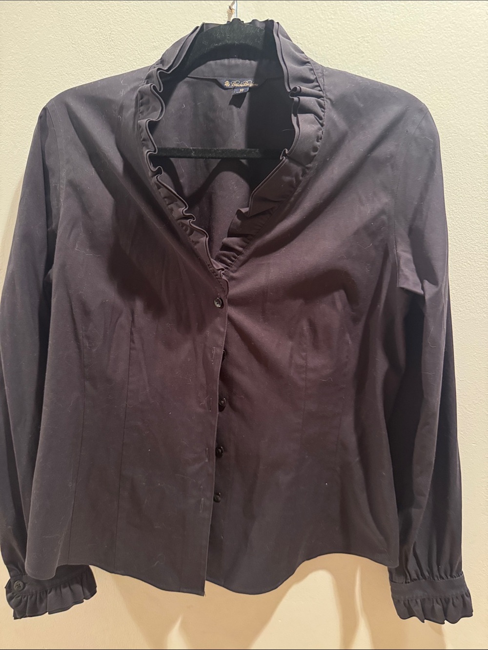 Brooks Brothers Black Fitted Non-Iron Stretch Supima® Cotton Ruffle Button Shirt - Picture 2 of 7
